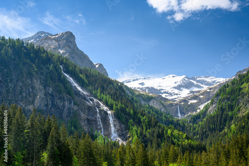 idyllic waterfalls in Lauenenvalley, Bernese Alps, Switzerland