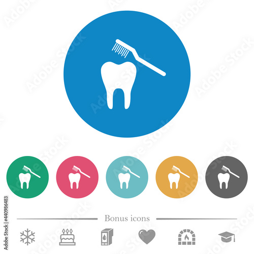 Toothbrushing flat round icons