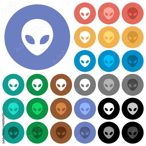 Alien head round flat multi colored icons