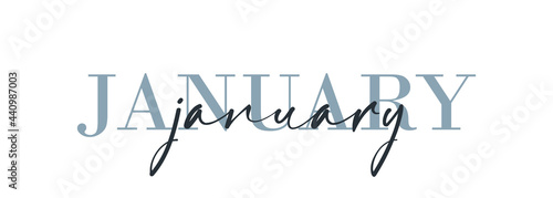 Hello January card. One line. Lettering poster with text. Vector EPS 10. Isolated on white background