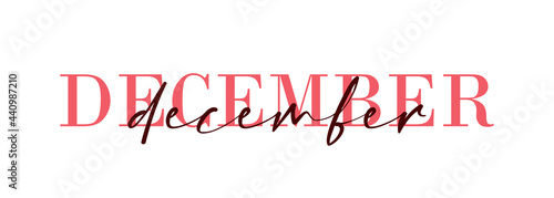 Hello December card. One line. Lettering poster with text. Vector EPS 10. Isolated on white background
