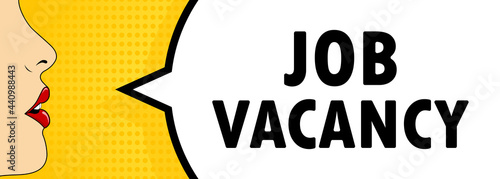 Job vacancy. Female mouth with red lipstick screaming. Speech bubble with text Job vacancy. Retro comic style. Can be used for business, marketing and advertising. Vector EPS 10