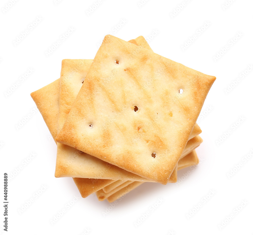 Fototapeta premium Tasty crackers on white background