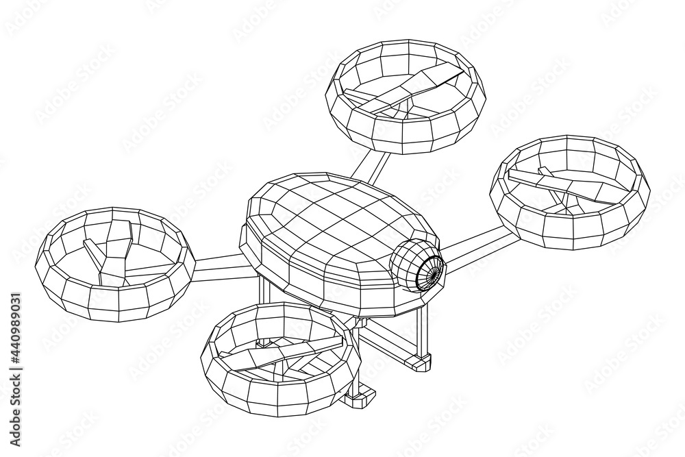 Drone flying with action video camera. Wireframe low poly mesh vector illustration Drone flying with action video camera. Wireframe low poly mesh vector illustration