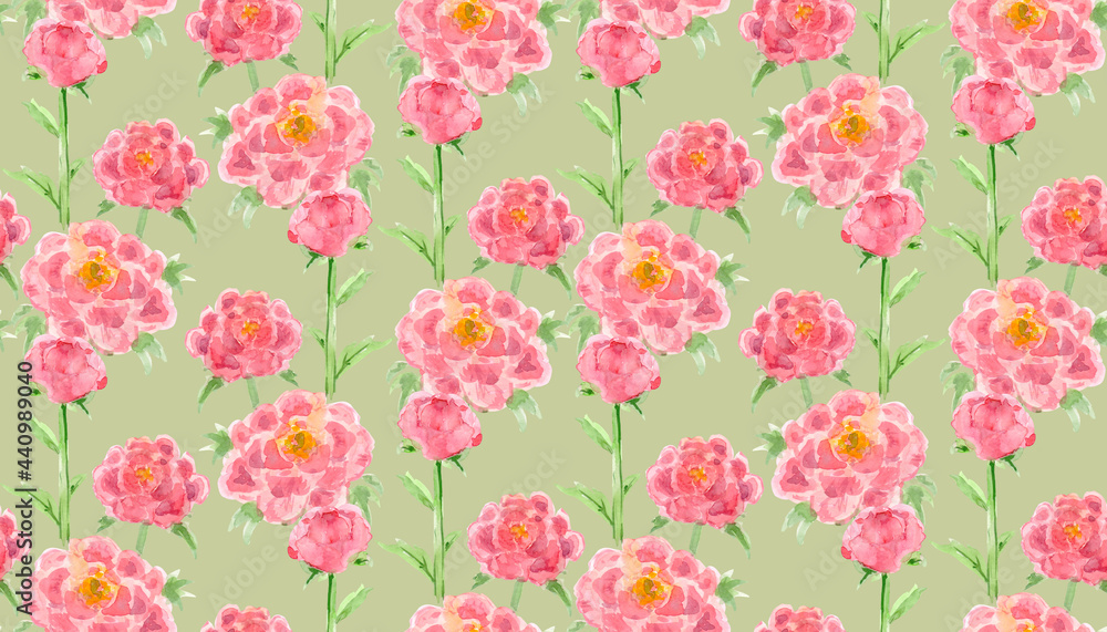 cute seamless texture with simple sketching of pink flowers. watercolor painting cute seamless texture with simple sketching of pink flowers. watercolor painting