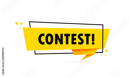 Contest. Origami style speech bubble banner. Sticker design template with Contest text. Vector EPS 10. Isolated on white background