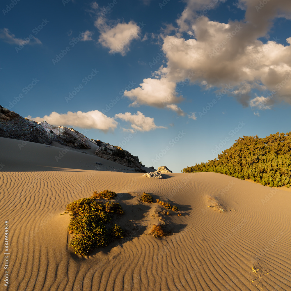Φωτογραφία View of a beach with coastal sand dunes on the south coast of the Greek island o