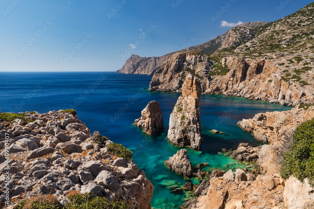Panoramic view of the east coast of the Greek island of Saria north of Karpathos