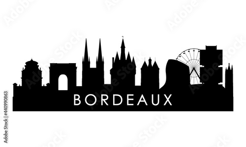 Bordeaux skyline silhouette. Black Bordeaux city design isolated on white background.
