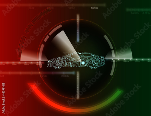 driverless car illustration - a circuit board radar scan