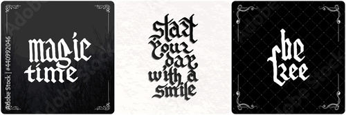Vintage lettering collection. Gothic blackletter text. Vector clligraphic illustration set