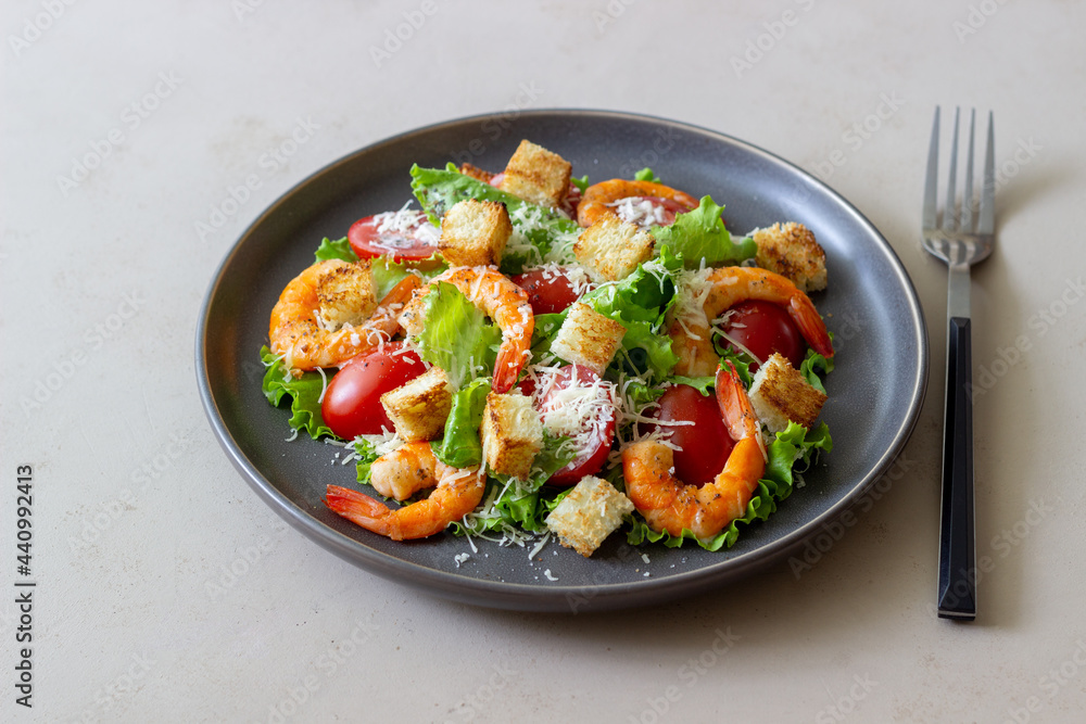 Caesar salad with shrimps. Healthy eating. Diet. Recipes. Caesar salad with shrimps. Healthy eating. Diet. Recipes.