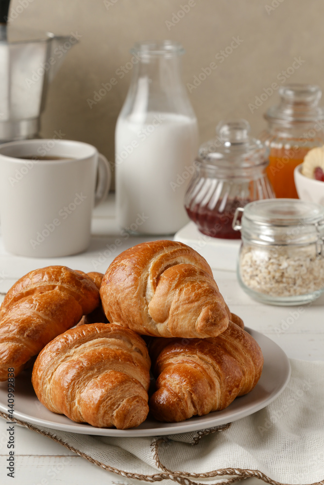 breakfast with croissant and coffee breakfast with croissant and coffee