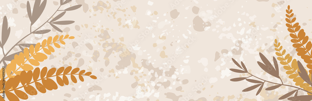 Creative autumn background with simple leaves and pastel texture. Leaf fall. Vector illustration Creative autumn background with simple leaves and pastel texture. Leaf fall. Vector illustration