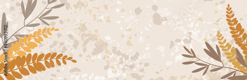 Creative autumn background with simple leaves and pastel texture. Leaf fall. Vector illustration