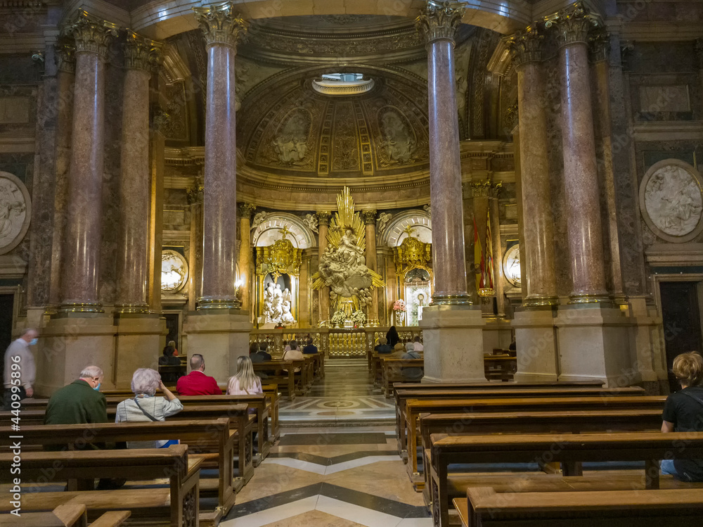 Zaragoza, Spain, church interior and people in service