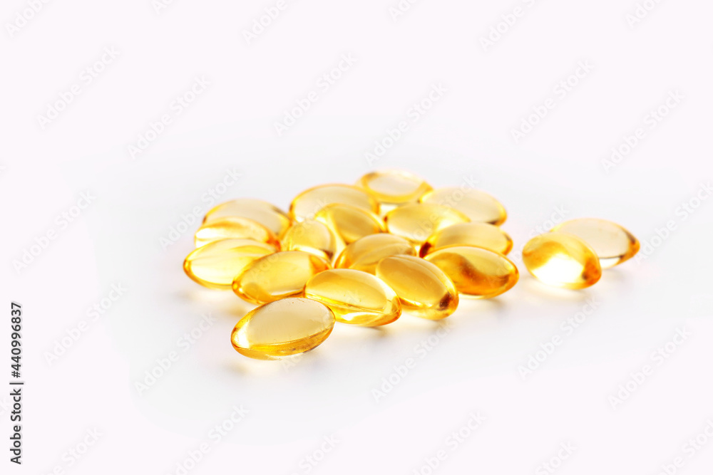 Fish oil capsules on white background Fish oil capsules on white background