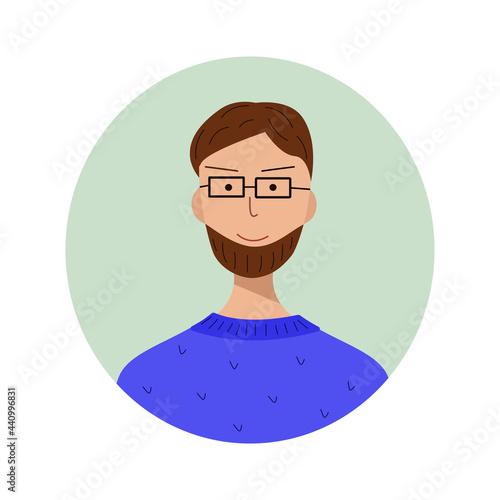 Man with a beard and glasses porter character for the avatar. Trendy style illustration for icon, avatars, portrait design.