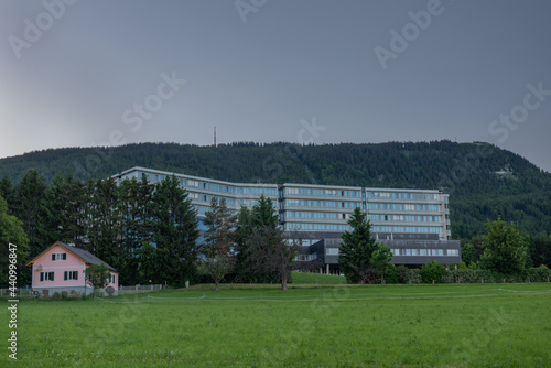 Rehabilitation clinic in Sankt Radegund town in Austria in summer hot evening