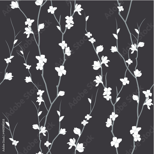 seamless pattern of flowering branches
