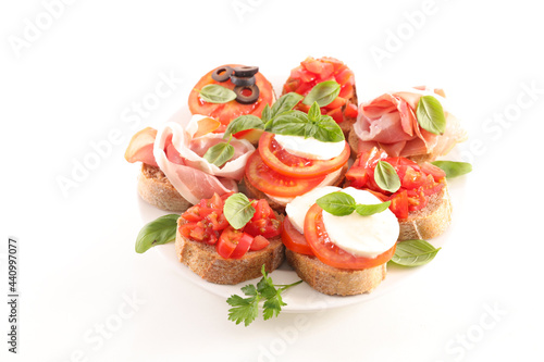 plate with various of bruschettas