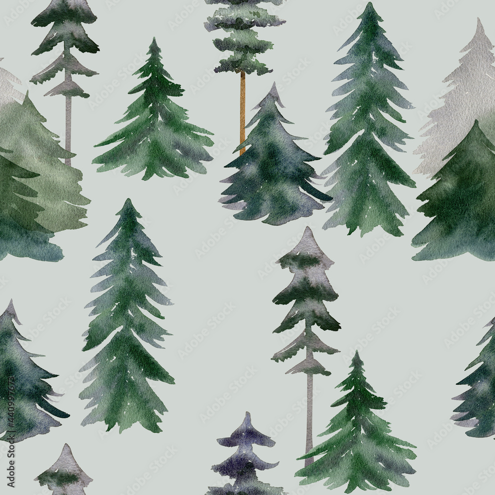 Obraz premium Seamless pattern with watercolor tree.