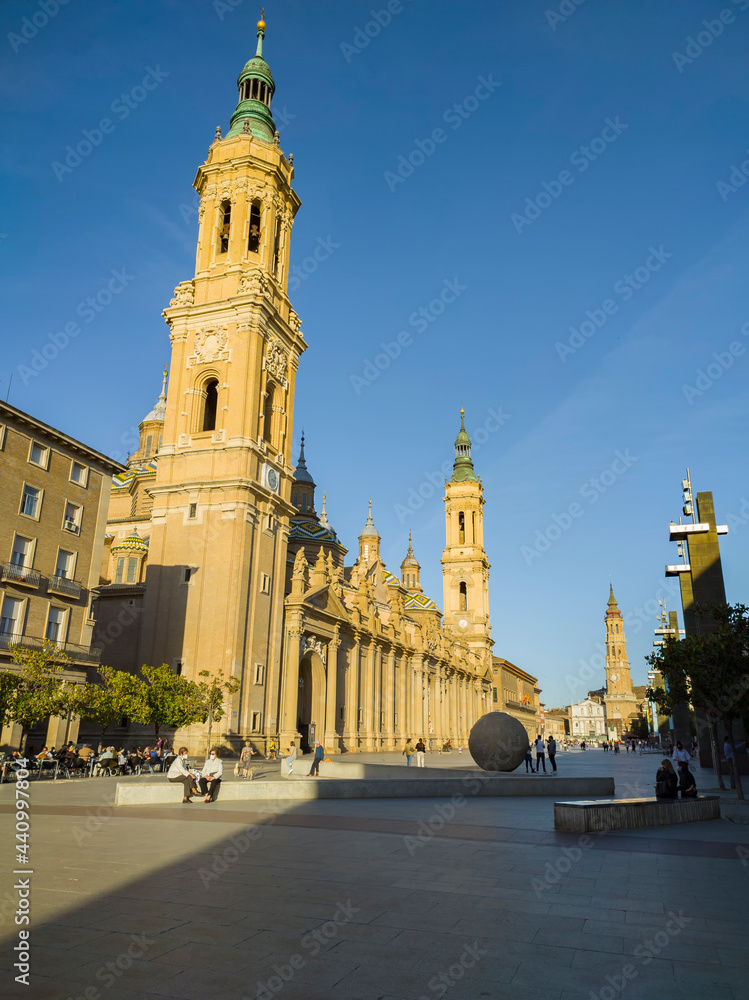Zaragoza, Spain, city architecture with church and square