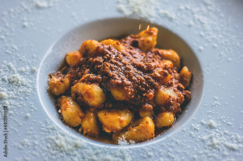 Gnocchi with bolognese sauce photo