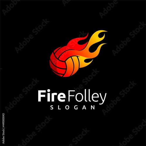 Fire volleyball logo, ball with fire element