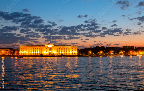 View of over Neva River and Imperial Academy of Arts at White Nights. White nights in the city of St. Petersburg. Russia. photo