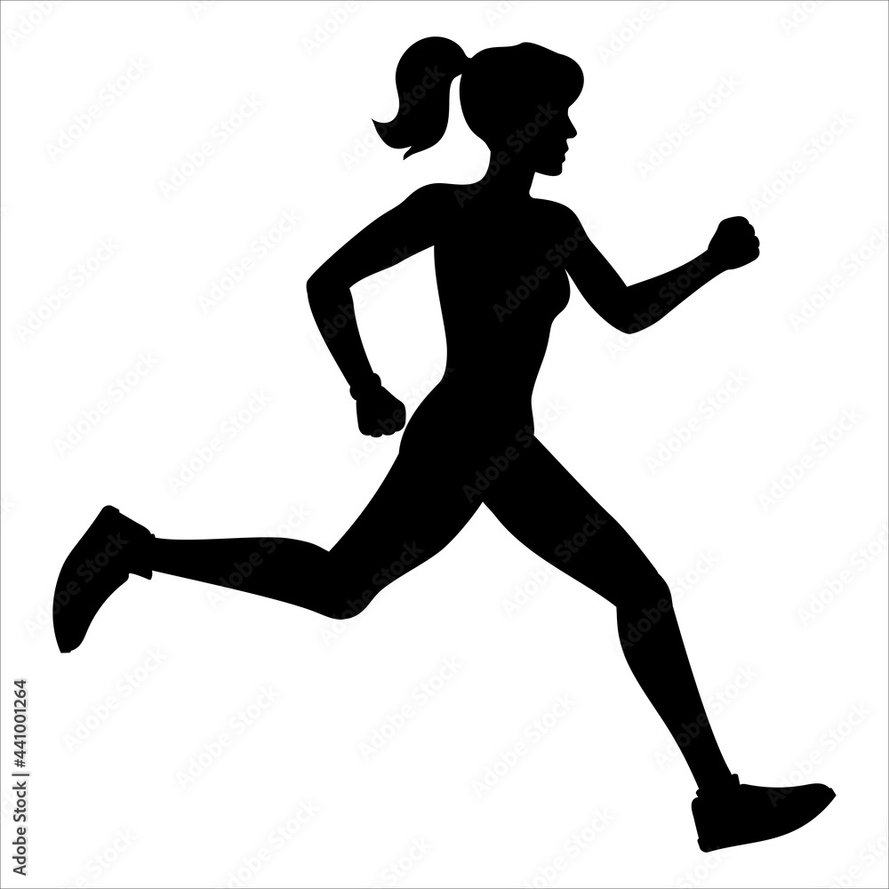 Silhouette of a girl who runs in sportswear. Running, marathon, sports and healthy lifestyle illustration.