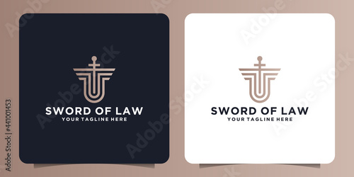 sword and shield safety logo in line style for court,law and courthouse
