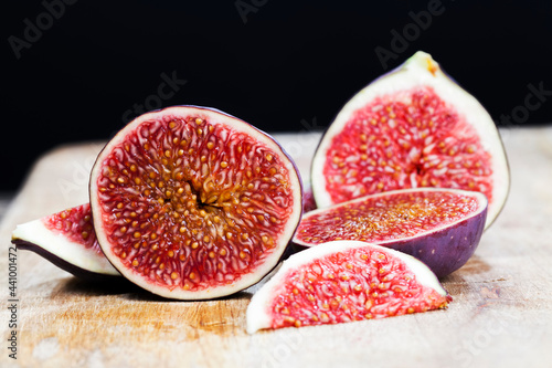 red delicious fig pulp with seeds   close up