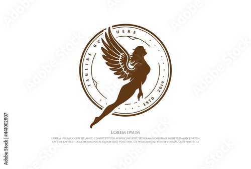Hot Sexy Flying Angel Woman Girl Lady Female Logo Design Vector