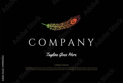 Elegant Luxury Golden Peacock Peafowl Feather Quill Logo Design Vector
