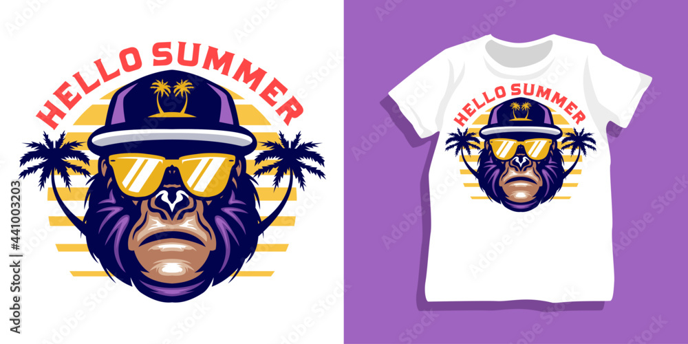 Summer gorilla with sunglasses tshirt design