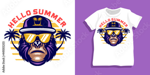 Summer gorilla with sunglasses tshirt design