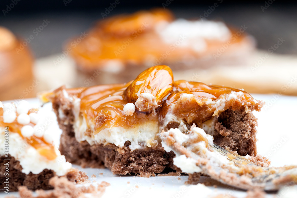 tartlet with milk cheese filling and lots of salted caramel with nuts tartlet with milk cheese filling and lots of salted caramel with nuts