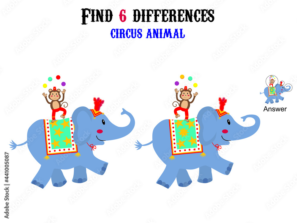 Find differences, education game for children. Circus animal Stock ...