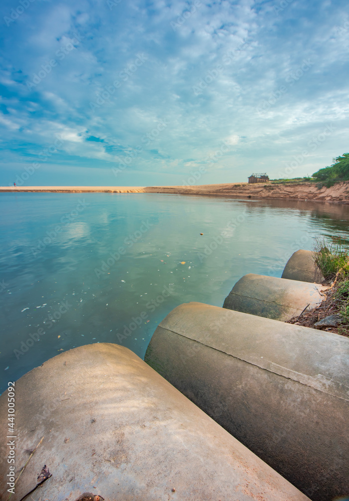 Meeting point of Freshwater (River) and Saltwater (Sea) at Kanyakumari, Tamil Nadu. Meeting point of Freshwater (River) and Saltwater (Sea) at Kanyakumari, Tamil Nadu.