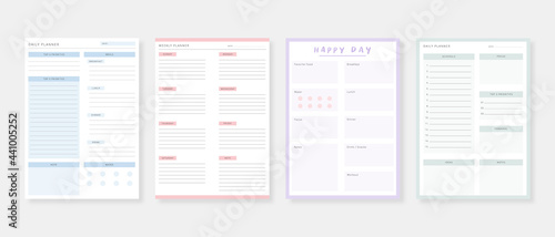 Modern planner template set. Set of planner and to do list. Monthly, weekly, daily planner template. Vector illustration.