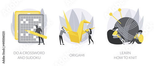 Stay home games and puzzles abstract concept vector illustrations.