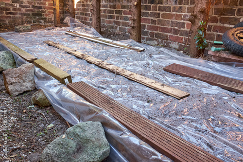 A transparent polyethylene sheet on ground for solarisation of the soil to reduce weeds, insects and bacteria in an environmentally friendly manner.