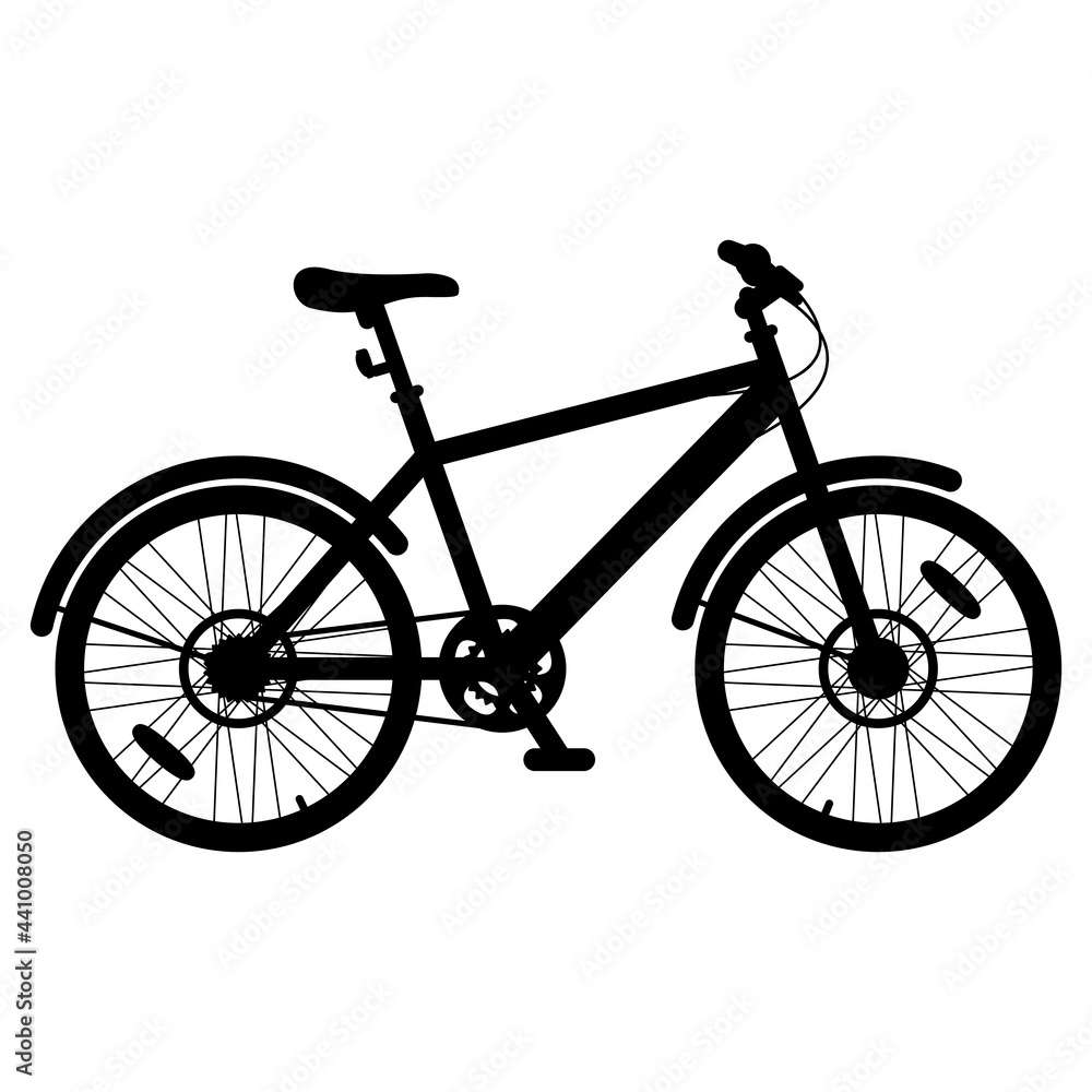 Fototapeta premium Black silhouette of retro bicycle, bike, cycle isolated on white background. Vector illustration for design, flyer, poster, banner, web, advertising.