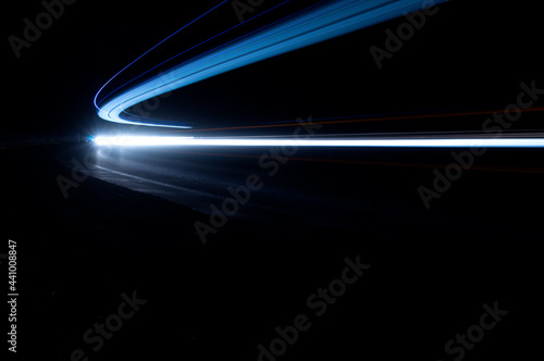 Abstract and interesting art concentration of blue light in a road tunnel