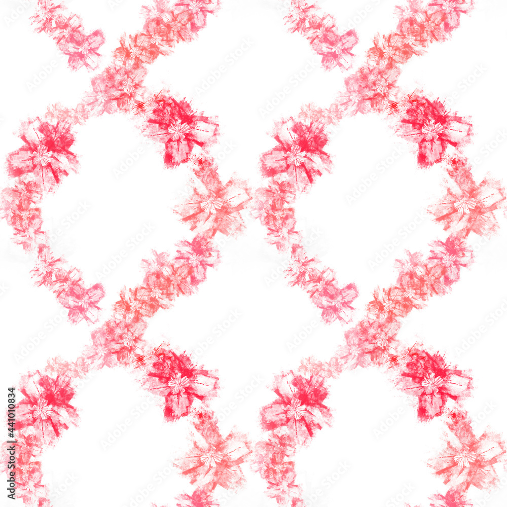 Abstract seamless red toned sakura flower pattern illustration on white background.