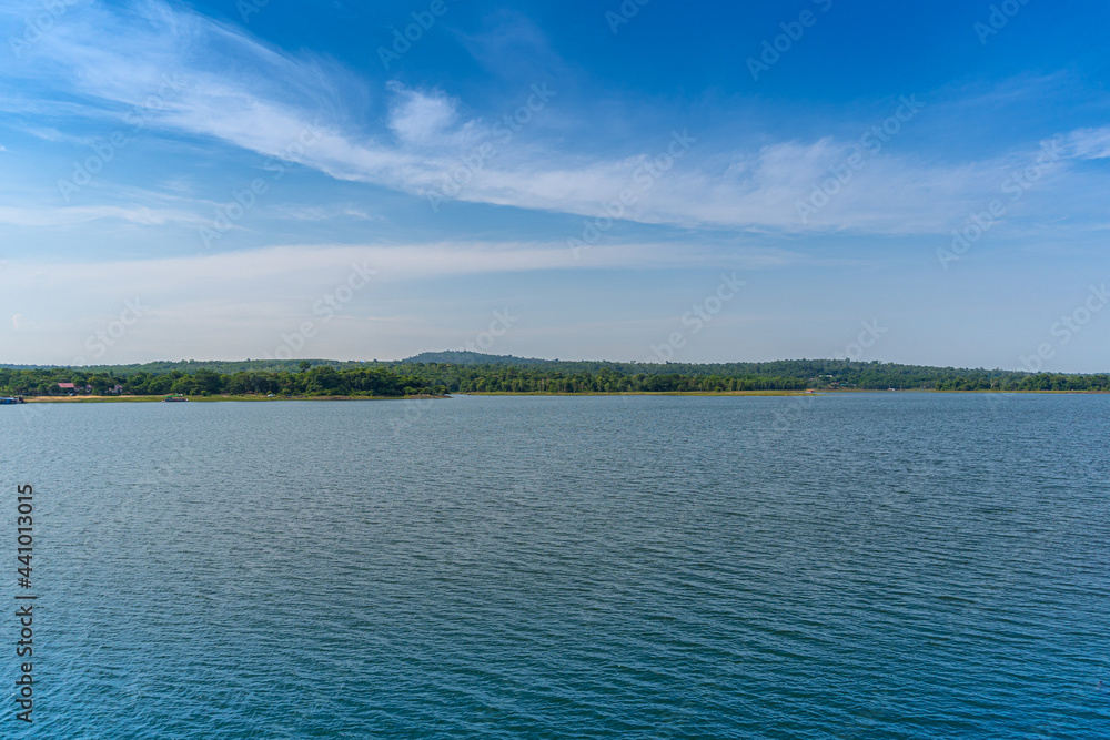 The view of the river behind is a mountain view at Sirindhorn Dam. Ubon Ratchathani Province, Thailand