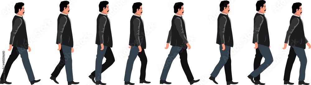 Mans, walking cycle 2d animation frames, vector motion graphics Mans, walking cycle 2d animation frames, vector motion graphics