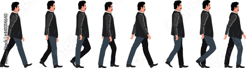 Mans, walking cycle 2d animation frames, vector motion graphics