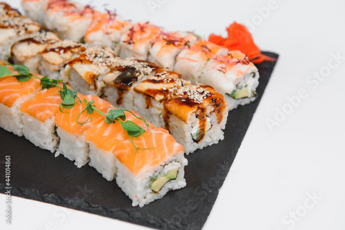 Japanese Cuisine - Sushi Roll on a white background